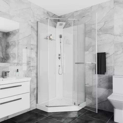 Кабина CHIKA901T душевая без крыши Ceruttispa (90x90x215-225), Цвет профиля: Хром, Тип поддона: Низкий, изображение 2