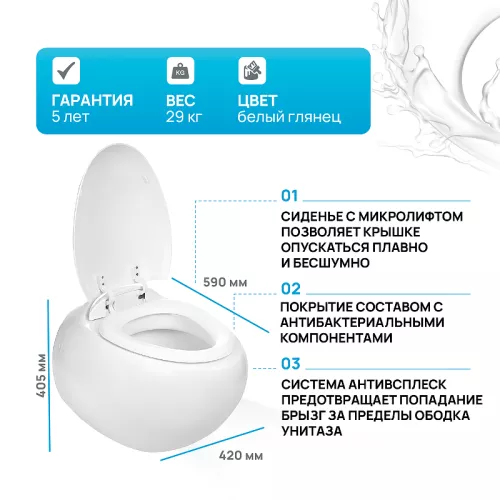 Унитаз подвесной WeltWasser JECKENBACH 004 GL-WT белый, изображение 4