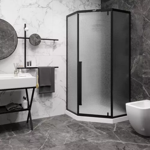 Душевой угол  C3ABD  Ceruttispa без поддона (90x90x195), Цвет стекла: рифленое, Цвет профиля: Черный, Выбрать размер: 90х90, изображение 3