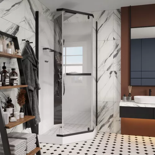 Кабина CHIKA901B душевая без крыши Ceruttispa (90x90x215-225), Цвет профиля: Черный, Тип поддона: Низкий, изображение 3