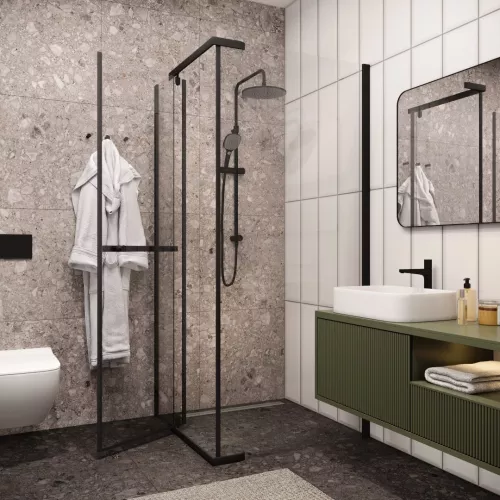 Душевой угол  MIMI ZQ91B  Ceruttispa без поддона (90x90x195), Цвет профиля: Черный, Выбрать размер: 90х90, изображение 2