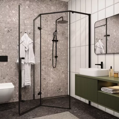 Душевой угол C2A  Ceruttispa без поддона (100x100x195), Цвет стекла: прозрачное, Цвет профиля: Черный, Выбрать размер: 100х100, изображение 3