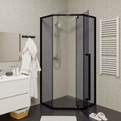 Душевой угол  C3AB  Ceruttispa без поддона (90x90x195), Цвет стекла: тонированное, Цвет профиля: Черный, Выбрать размер: 90х90, изображение 2
