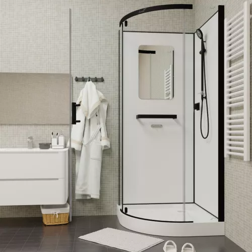 Кабина KORRA90B душевая без крыши Ceruttispa (90x90x205), Цвет профиля: Черный, Тип поддона: Низкий, изображение 3