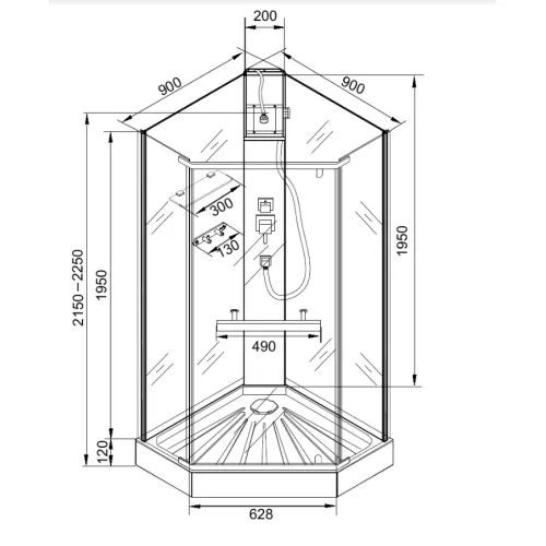 Кабина CHIKA901B душевая без крыши Ceruttispa (90x90x215-225), Цвет профиля: Черный, Тип поддона: Низкий, изображение 17