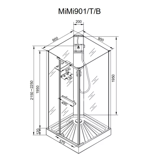 Кабина MiMi901T душевая без крыши Ceruttispa (90x90x215-225), Цвет профиля: Хром, Тип поддона: Низкий, изображение 4