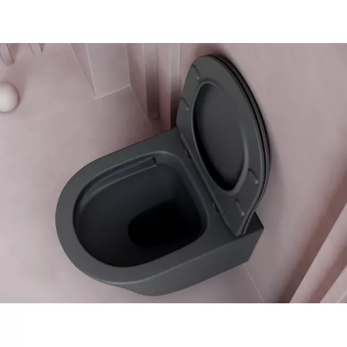 Подвесной унитаз CERAMICANOVA Balearica Rimless (цвет Темный антрацит матовый), Выбрать цвет: Темный антрацит матовый, изображение 6