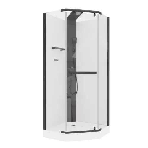 Кабина CHIKA901B душевая без крыши Ceruttispa (90x90x215-225), Цвет профиля: Черный, Тип поддона: Низкий, изображение 4