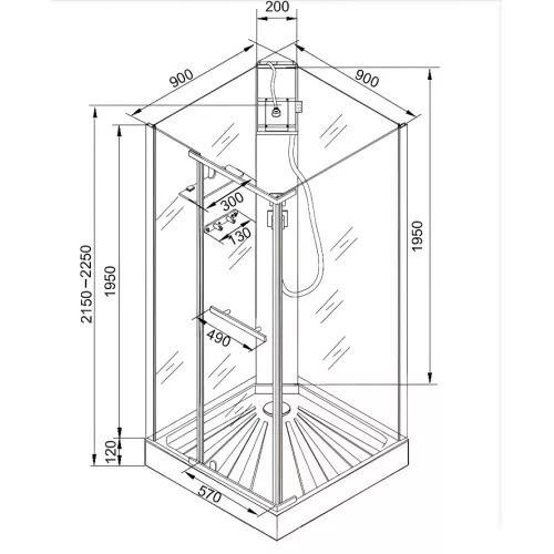 Кабина MiMi901B душевая Ceruttispa (90x90x215-225), Цвет профиля: Черный, Тип поддона: Низкий, изображение 9