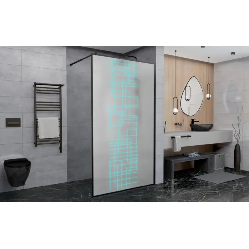 Душевая перегородка AvaCan LB 100/110/120 MT, Цвет стекла: матовое с рисунком, Цвет профиля: Черный, Выбрать размер: 100