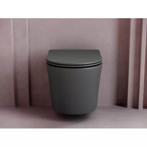 Подвесной унитаз CERAMICANOVA Balearica Rimless (цвет Темный антрацит матовый), Выбрать цвет: Темный антрацит матовый, изображение 3