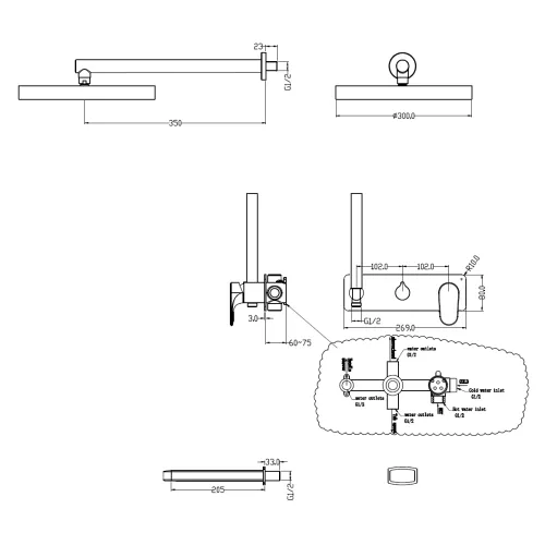 Душевая система встраиваемая  Boheme Spectre 454-2-CR металл глянцевая, Выбрать цвет: Хром, изображение 2