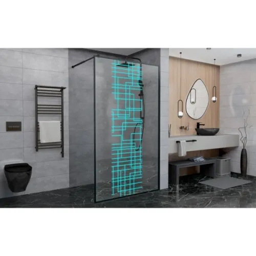 Душевая перегородка AvaCan LB 100/110/120, Цвет стекла: с рисунком, Цвет профиля: Черный, Выбрать размер: 100