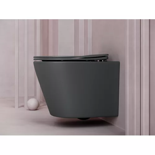 Подвесной унитаз CERAMICANOVA Balearica Rimless (цвет Темный антрацит матовый), Выбрать цвет: Темный антрацит матовый, изображение 4