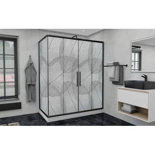 Душевой уголок AvaCan FB2 матовое с рисунком/черный, Цвет стекла: матовое с рисунком, Цвет профиля: Черный, Выбрать размер: 170-190х90
