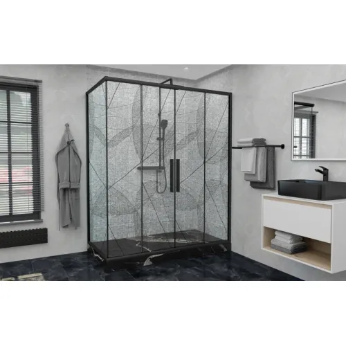 Душевой уголок AvaCan FB2  с рисунком/черный, Цвет стекла: с рисунком, Цвет профиля: Черный, Выбрать размер: 170-190х90