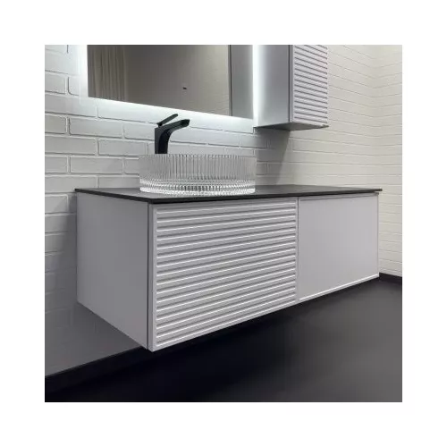 Тумба-умывальник Comforty Геленджик 120 белый матовый со столешницей мрамор Калакатта Блэк c раковиной Comforty, Внешний вид: c раковиной Comforty CF21001, изображение 2