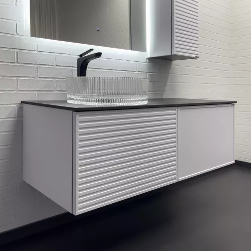 Тумба-умывальник Comforty Геленджик 120 белый матовый со столешницей мрамор Калакатта Блэк c раковиной Comforty, Внешний вид: c раковиной Comforty CF21001