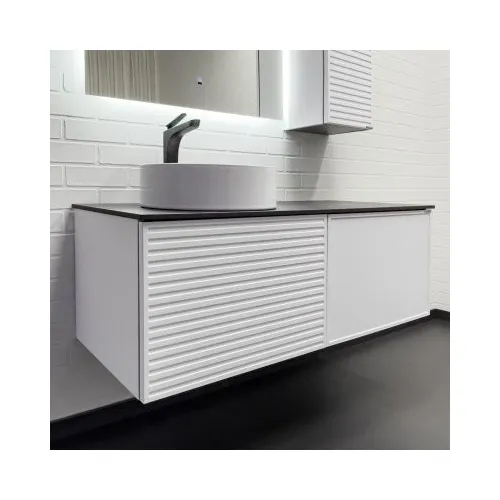 Тумба-умывальник Comforty Геленджик 120 белый матовый со столешницей мрамор Калакатта Блэк c раковиной Comforty, Внешний вид: с раковиной Comforty 9110, изображение 2