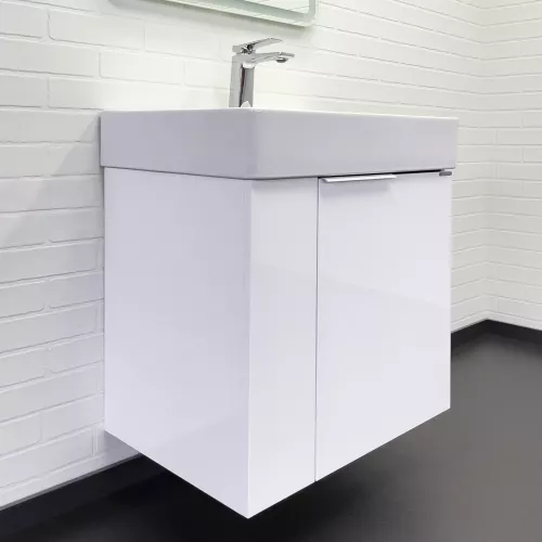 Подвесная тумба-умывальник Comforty Асти-60П белый глянец с раковиной CF3WL032, Выбрать цвет: Белый