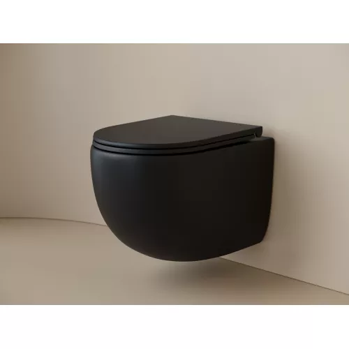 Подвесной унитаз  CERAMICANOVA UP безободковый, смыв торнадо, Выбрать цвет: Черный матовый, изображение 2