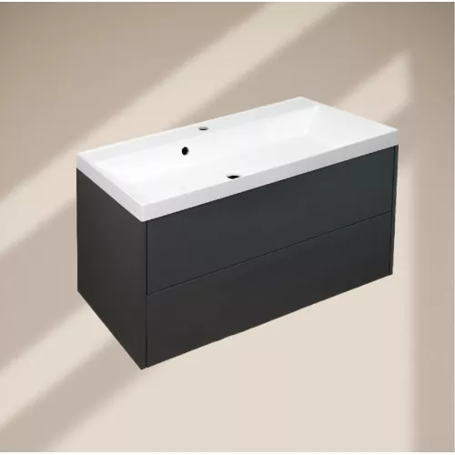 Тумба подвесная ACWEN МОДЕРН 100  графит матовый с раковиной Слим 100, Выбрать цвет: Графит, Выбрать размер: 100, изображение 5