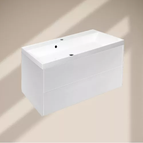 Тумба подвесная ACWEN МОДЕРН 100 белый матовый с раковиной Слим 100, Выбрать цвет: Белый, Выбрать размер: 100, изображение 4