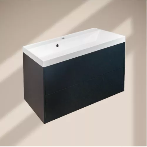 Тумба подвесная ACWEN МОДЕРН 100 черный матовый, с раковиной Слим 100, Выбрать цвет: Чёрный, Выбрать размер: 100, изображение 5