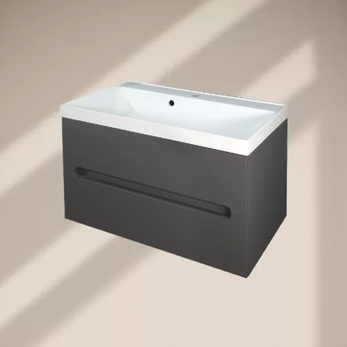 Тумба подвесная  ACWEN TORNO 80  графит, раковиной Слим 80, Выбрать цвет: Графит, Выбрать размер: 80, Внешний вид: с белой раковиной, изображение 4