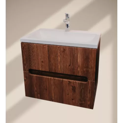 Тумба  подвесная ACWEN TORNO 80  дуб горизонт с раковиной Слим 80, Выбрать цвет: Дуб горизонт темный, Выбрать размер: 80, Внешний вид: с белой раковиной, изображение 4