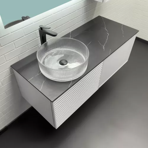 Тумба-умывальник Comforty Геленджик 120 белый матовый со столешницей мрамор Калакатта Блэк c раковиной Comforty, Внешний вид: c раковиной Comforty CF21001, изображение 3