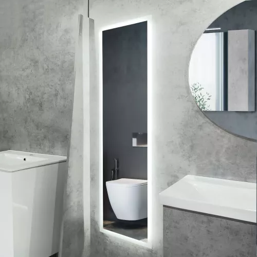 Вертикальное ростовое зеркало для ванной Comforty Люпин 440x1580 LED-подсветка, бесконтактный сенсор, изображение 2