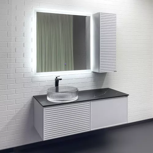 Тумба-умывальник Comforty Геленджик 120 белый матовый со столешницей мрамор Калакатта Блэк c раковиной Comforty, Внешний вид: c раковиной Comforty CF21001, изображение 6