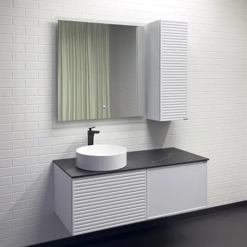 Тумба-умывальник Comforty Геленджик 120 белый матовый со столешницей мрамор Калакатта Блэк c раковиной Comforty, Внешний вид: с раковиной Comforty 9110, изображение 6