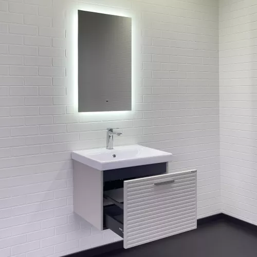 Тумба-умывальник Comforty Касабланка-60/80 серый шёлк с раковиной, Выбрать размер: 60, Внешний вид: с раковиной Moduo 60, изображение 4