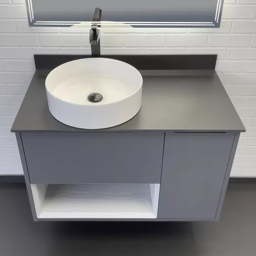 Тумба-умывальник Comforty Джанкой 90 антрацит с черной столешницей и раковиной 9111, изображение 4