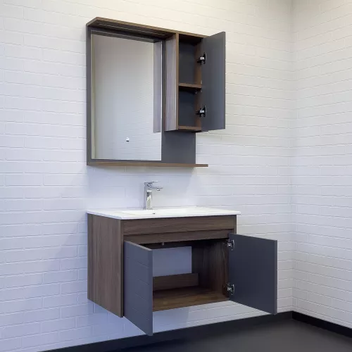 Тумба-умывальник Comforty Кемер-75 антрацит/дуб тёмно-коричневый с раковиной Comforty 75E, изображение 5