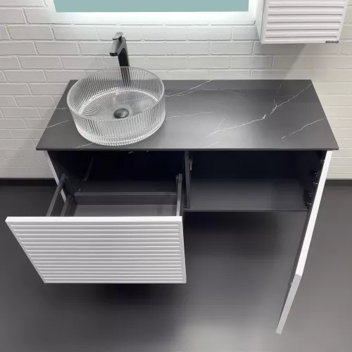 Тумба-умывальник Comforty Геленджик 120 белый матовый со столешницей мрамор Калакатта Блэк c раковиной Comforty, Внешний вид: c раковиной Comforty CF21001, изображение 4