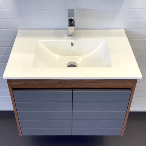 Тумба-умывальник Comforty Кемер-75 антрацит/дуб тёмно-коричневый с раковиной Comforty 75E, изображение 2