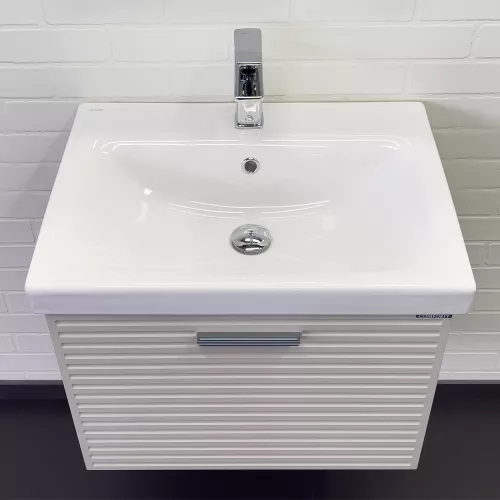 Тумба-умывальник Comforty Касабланка-60/80 серый шёлк с раковиной, Выбрать размер: 60, Внешний вид: с раковиной Moduo 60, изображение 2