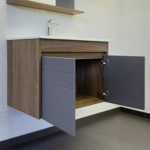 Тумба-умывальник Comforty Кемер-75 антрацит/дуб тёмно-коричневый с раковиной Comforty 75E, изображение 3