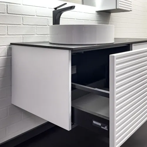 Тумба-умывальник Comforty Геленджик 120 белый матовый со столешницей мрамор Калакатта Блэк c раковиной Comforty, Внешний вид: с раковиной Comforty 9110, изображение 4