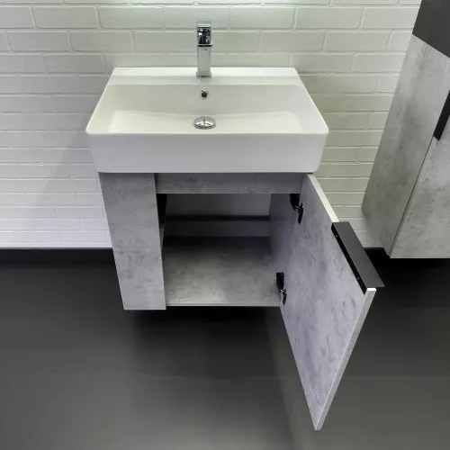 Подвесная тумба-умывальник Comforty Асти-60П бетон светлый с раковиной CF3WL032, Выбрать цвет: Бетон светлый, изображение 2