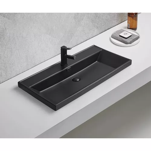 Встраиваемая сверху черная матовая раковина для ванной Gid Bm5580s, Выбрать цвет: Черный матовый