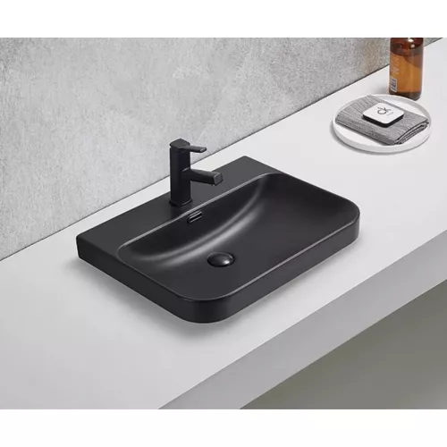 Встраиваемая сверху черная матовая раковина для ванной Gid Bm9560s, Выбрать цвет: Черный матовый