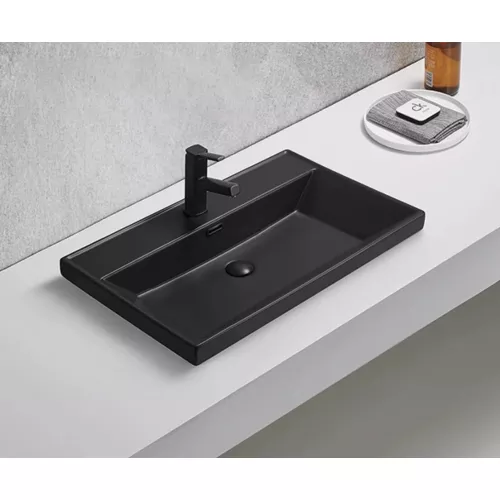 Встраиваемая сверху черная матовая раковина для ванной Gid Bm5560s, Выбрать цвет: Черный матовый