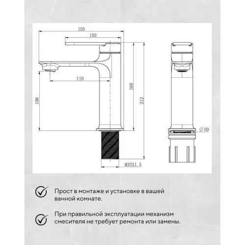 Смеситель для раковины ACWEN- 11111QL оружейная сталь/бронза, Выбрать цвет: Оружейная сталь, изображение 9