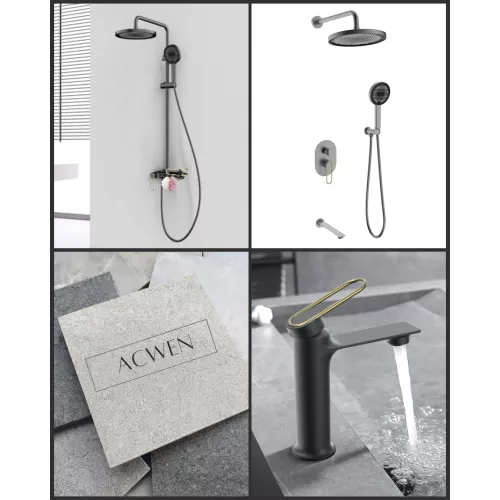 Душевая система ACWEN  JL-52111QL  встраиваемая , оружейная сталь/золото, изображение 8