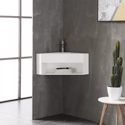 Тумба с раковиной ABBER Stein AS2653 подвесная, угловая, белая матовая, изображение 2