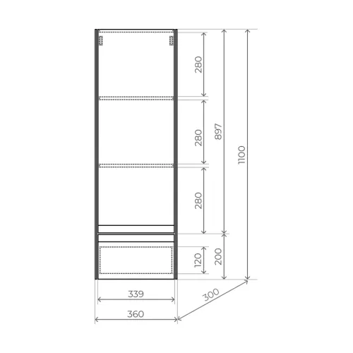 Пенал подвесной  Style line "ЛИМА" 36,  1 ящик, PLUS, эмаль, белый матовый, Выбрать цвет: Белый матовый, Выбрать размер: 36, изображение 7